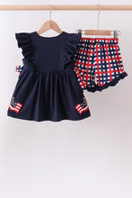 Navy flag applique gingham ruffle shorts set - ARIA KIDS