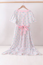 Pink hydrangea bow print tiered dress - ARIA KIDS