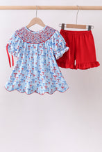 Blue bow smocked ruffle shorts set - ARIA KIDS