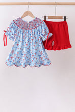 Blue bow smocked ruffle shorts set - ARIA KIDS