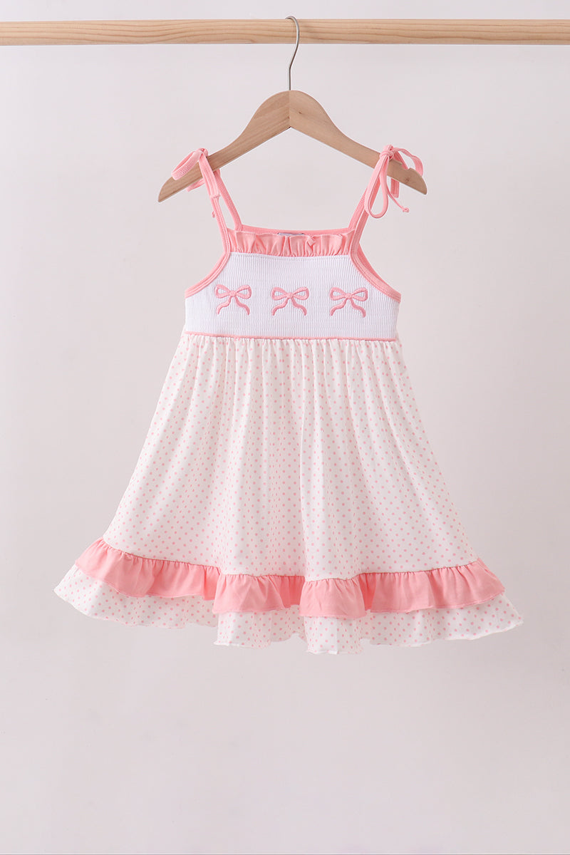 Pink bow smocked dot ruffle dress - ARIA KIDS