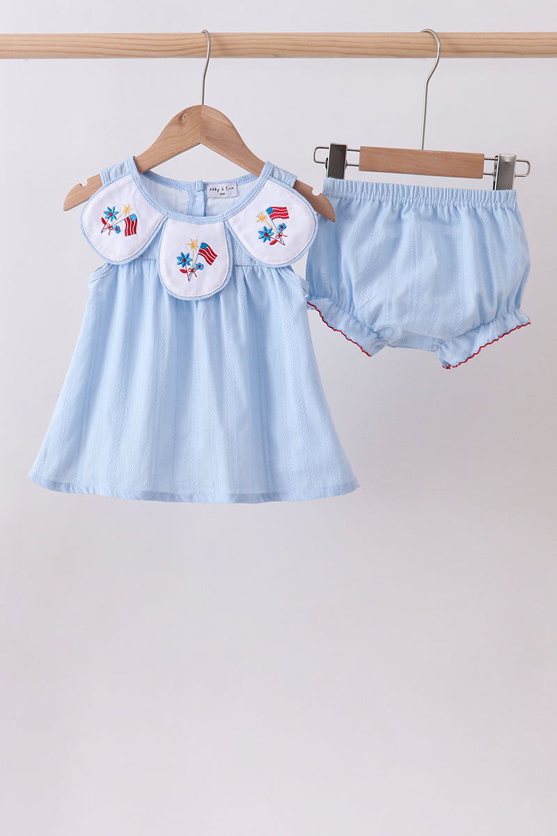Blue jacquard embroidery bloomer set - ARIA KIDS
