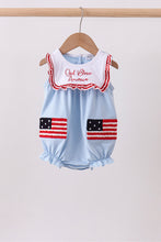 Blue god bless America flag french knot ruffle bubble - ARIA KIDS