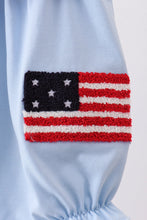 Blue god bless America flag french knot ruffle bubble - ARIA KIDS