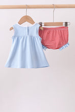 Blue god bless America flag french knot ruffle bloomer set - ARIA KIDS