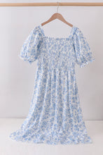 Blue rose smocked ruffle dress (length 41.33in) - ARIA KIDS