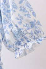 Blue rose smocked ruffle dress (length 41.33in) - ARIA KIDS
