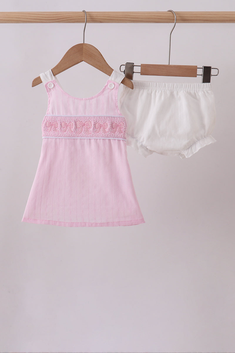 Pink bow smocked bloomer set - ARIA KIDS