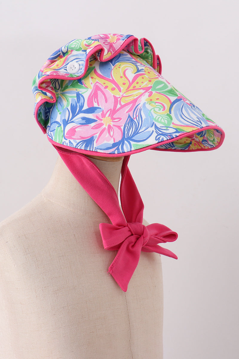Tropical floral ruffle bow bonnet - ARIA KIDS