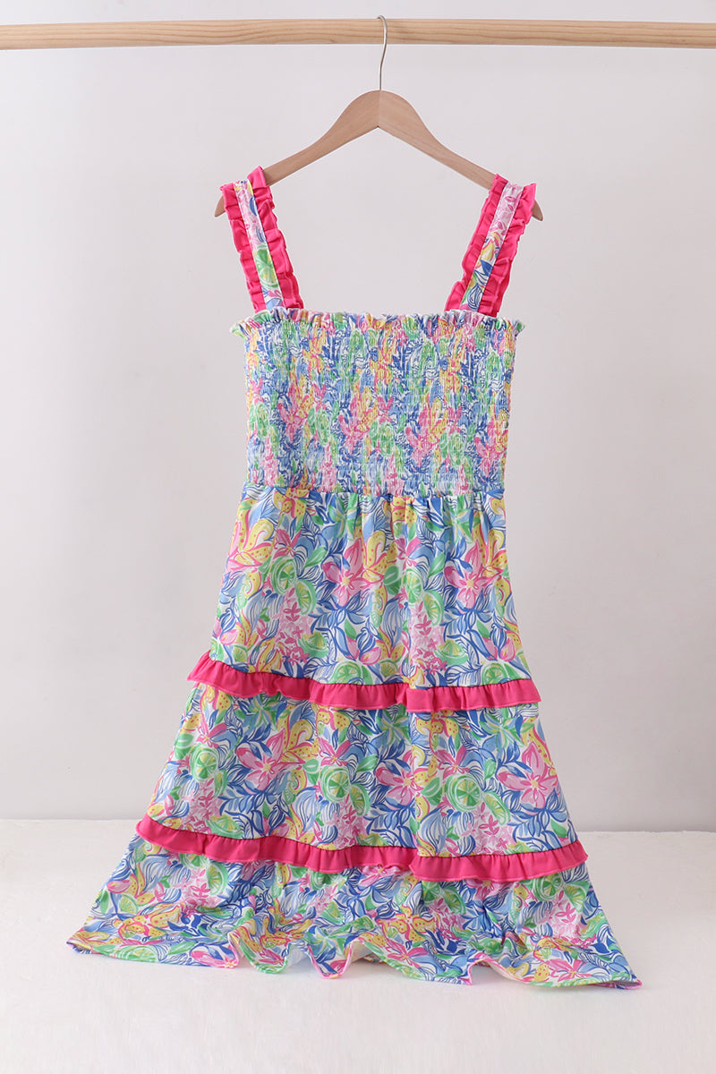Tropical floral smocked tiered dress - ARIA KIDS