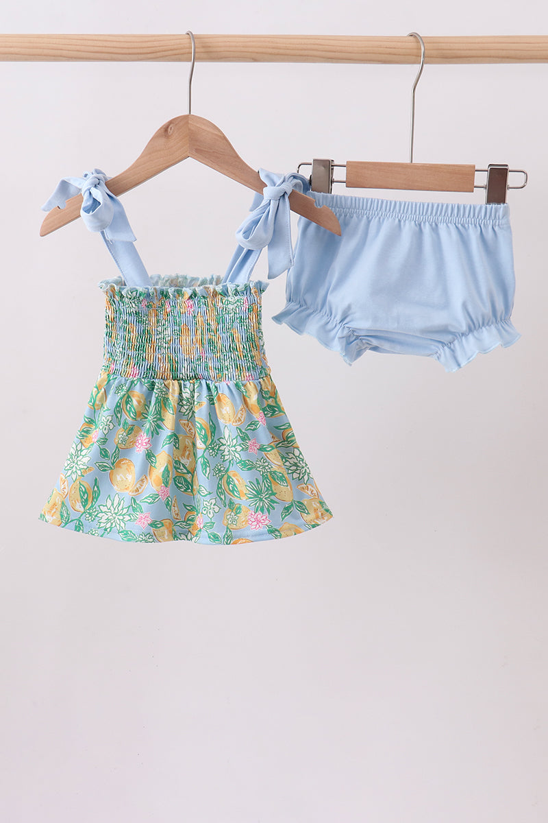 Green lemon smocked bow bloomer set - ARIA KIDS