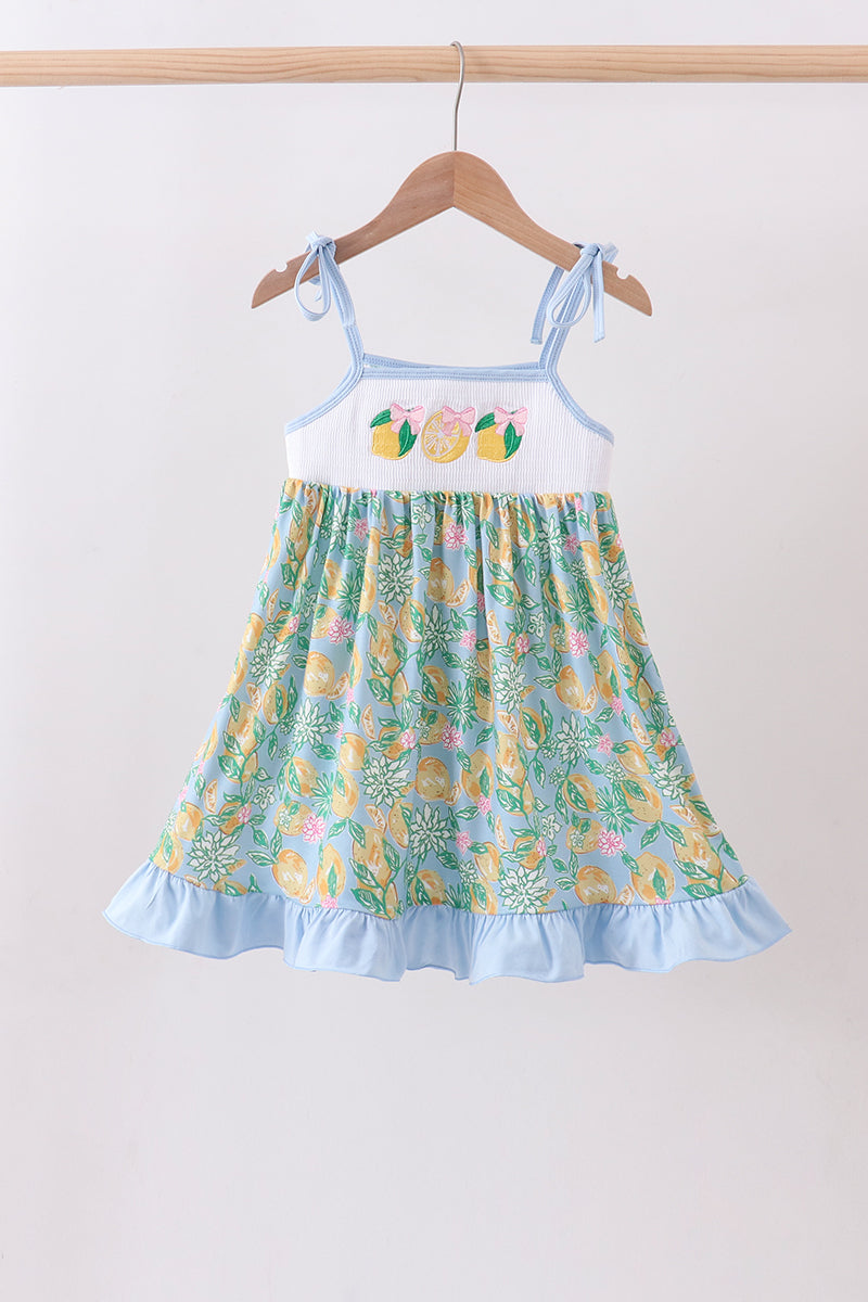 Green lemon smocked ruffle dress - ARIA KIDS