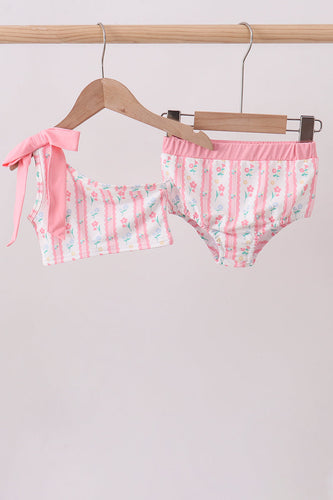 Blush floral print bow 2pc swimsuit - ARIA KIDS