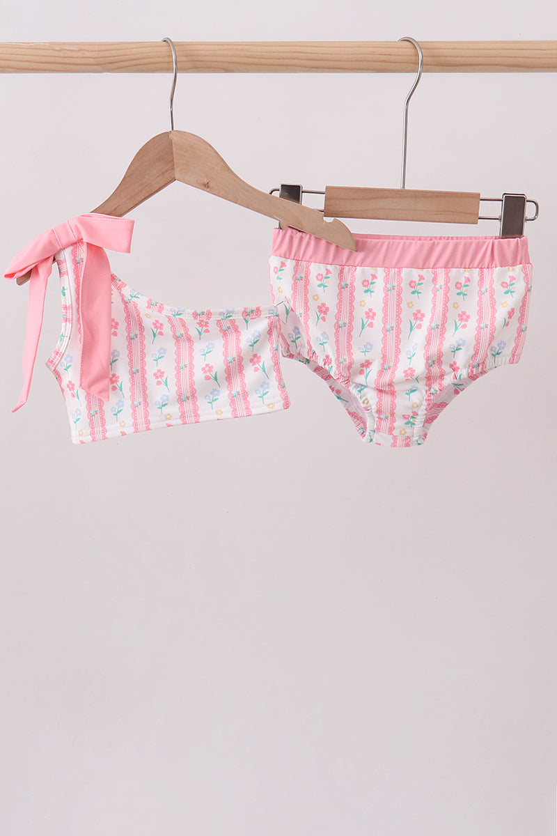 Blush floral print bow 2pc swimsuit - ARIA KIDS