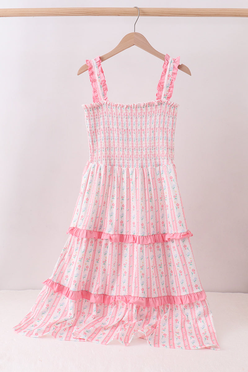 Blush floral smocked tiered dress - ARIA KIDS