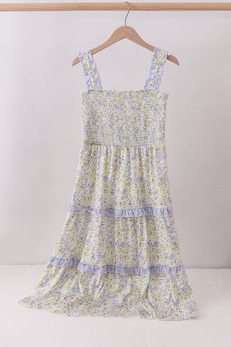 Golden meadow floral smocked tiered dress (length 41.33inch) - ARIA KIDS