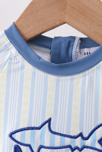 Blue shark applique stripe swimsuit - ARIA KIDS