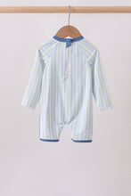 Blue shark applique stripe swimsuit - ARIA KIDS