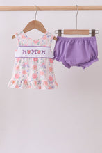 Purple rose bow smocked ruffle bloomer set - ARIA KIDS