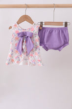 Purple rose bow smocked ruffle bloomer set - ARIA KIDS