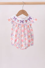 Purple rose bow smocked ruffle bubble - ARIA KIDS