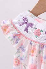 Purple rose bow smocked ruffle bubble - ARIA KIDS