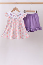 Purple rose bow smocked ruffle shorts set - ARIA KIDS