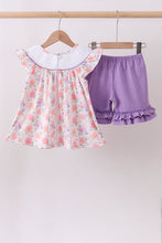 Purple rose bow smocked ruffle shorts set - ARIA KIDS