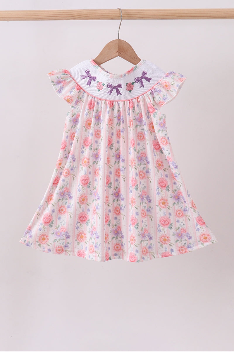 Purple rose bow smocked ruffle dress - ARIA KIDS