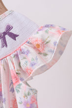 Purple rose bow smocked ruffle dress - ARIA KIDS