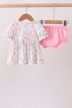 Pink floral bow smocked ruffle bloomer set - ARIA KIDS