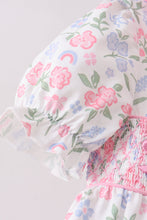 Pink floral bow smocked ruffle bloomer set - ARIA KIDS