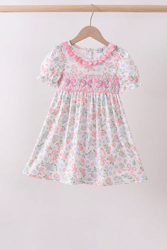 Pink floral bow smocked ruffle dress - ARIA KIDS