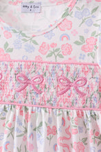 Pink floral bow smocked ruffle shorts set - ARIA KIDS
