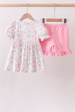 Pink floral bow smocked ruffle shorts set - ARIA KIDS