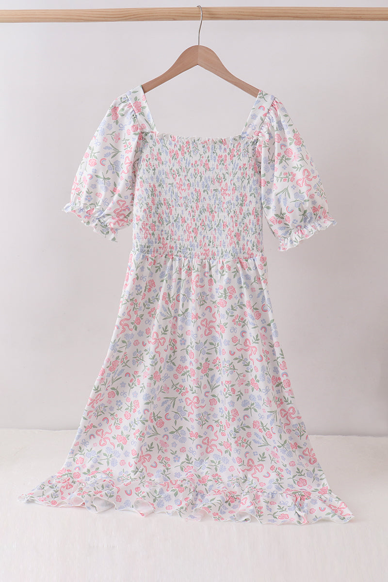 Pink floral smocked mom dress - ARIA KIDS