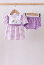 Purple floral embroidery gingham bloomer set - ARIA KIDS