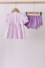 Purple floral embroidery gingham bloomer set - ARIA KIDS