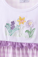Purple floral embroidery gingham ruffle shorts set - ARIA KIDS