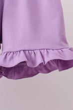 Purple floral embroidery gingham ruffle shorts set - ARIA KIDS