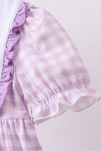 Purple floral embroidery gingham ruffle shorts set - ARIA KIDS