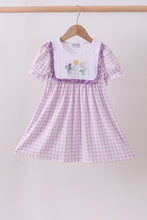 Purple floral embroidery gingham ruffle dress - ARIA KIDS
