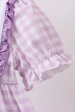 Purple floral embroidery gingham ruffle dress - ARIA KIDS
