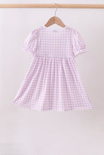 Purple floral embroidery gingham ruffle dress - ARIA KIDS