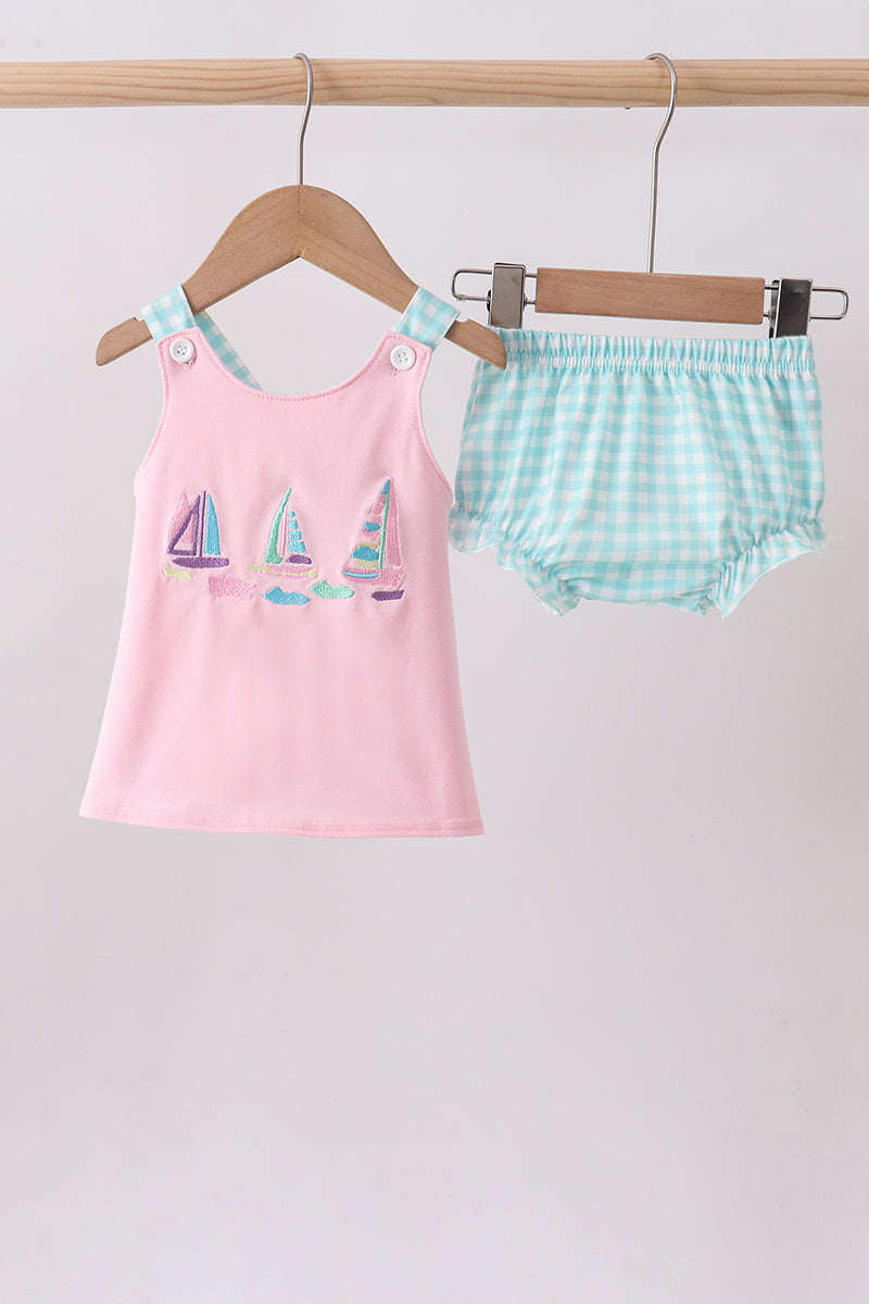Pink sailboat embroidery bloomer set - ARIA KIDS