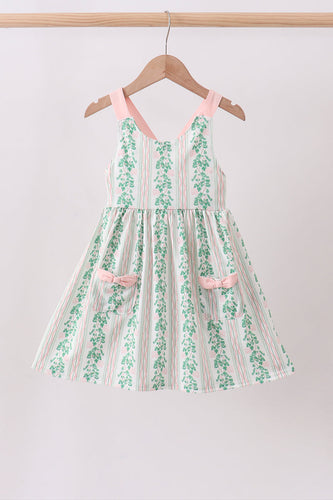 Green floral stripe pocket dress - ARIA KIDS