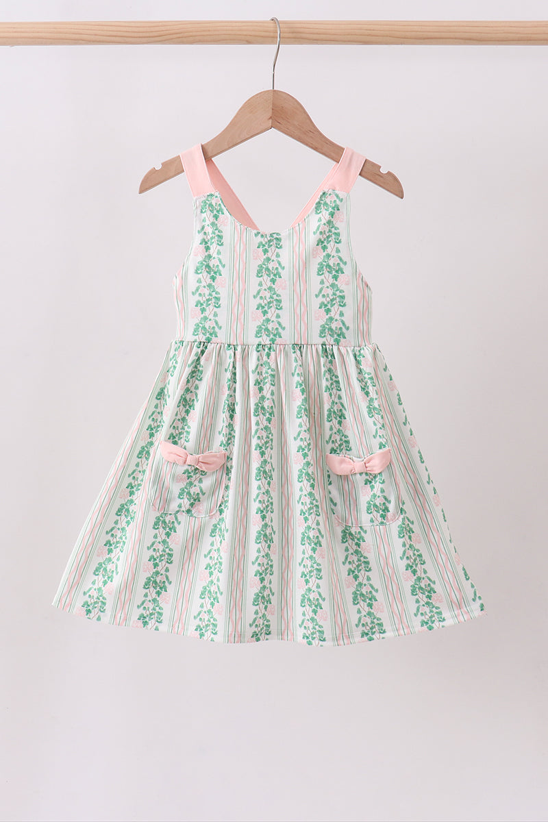 Green floral stripe pocket dress - ARIA KIDS