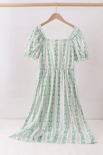 Green floral stripe dress (length 41.33in) - ARIA KIDS