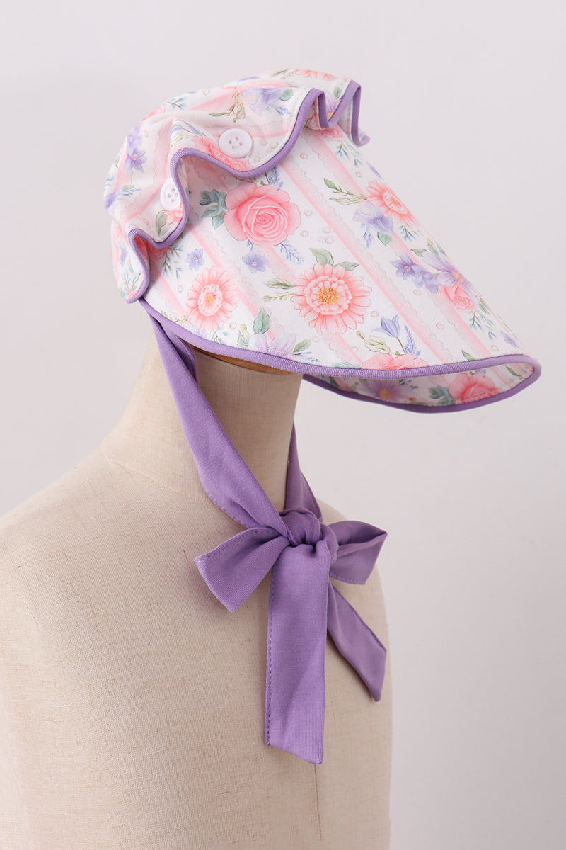 Purple rose bow print bonnet - ARIA KIDS