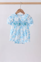 Blue rose smocked bubble - ARIA KIDS